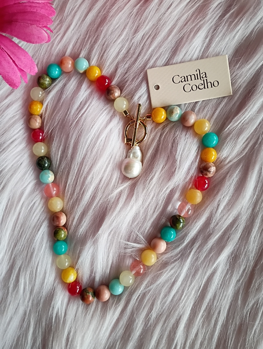 Camila Coelho Multicolored Semiprecious Stone Freshwater Pearl Beaded Necklace